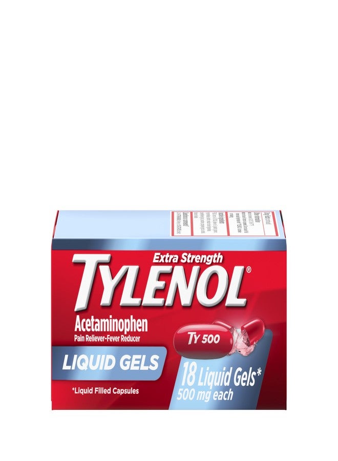 Tylenol Extra Strength Liquid Gels, Pain Reliever & Fever Reducer for Adults with 500mg Acetaminophen, Fast-Acting Liquid Gel Capsules for Headaches & Other Minor Pain Relief, 18 ct - Image 1
